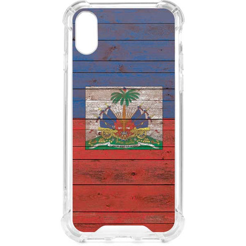 Haiti Flag Dark Wood iPhone XS Clear Case
